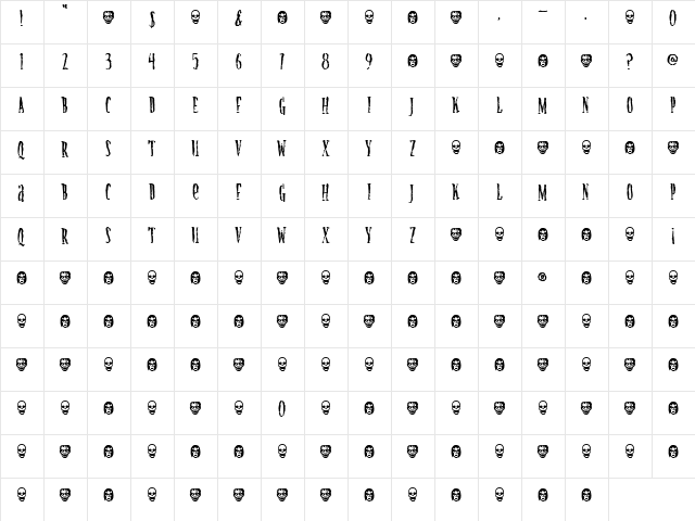 Creature Regular  glyph index
