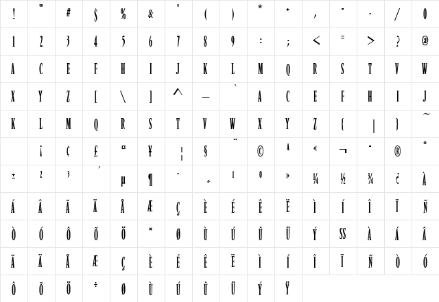 VendomeComDReg Regular  glyph index