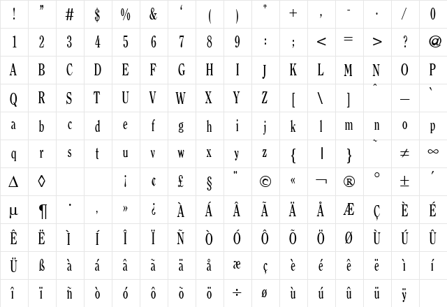 ClearfaceOldStyleCond Regular  glyph index