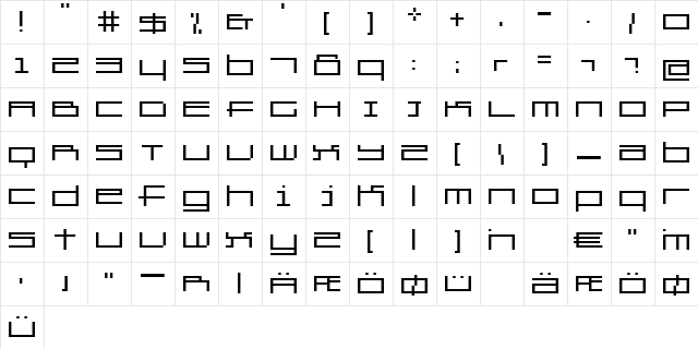 GridExercise Regular  glyph index