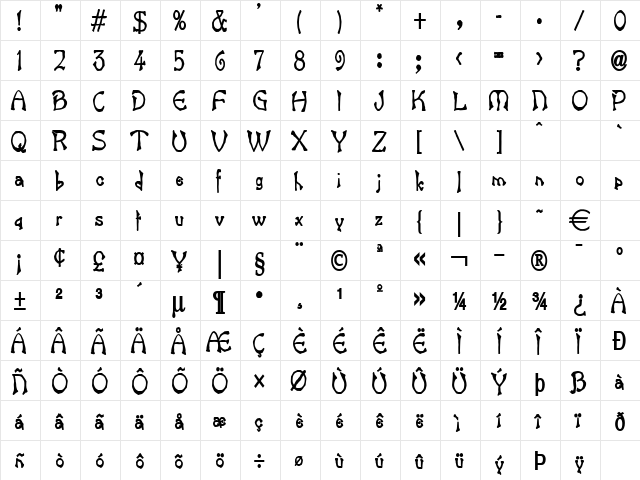 BartThinHeavy Normal  glyph index