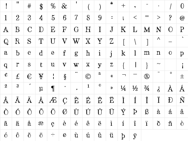 Artefact Bold  glyph index