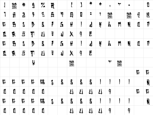Bad Things Regular  glyph index