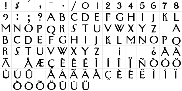 Manhattan Bold  glyph index