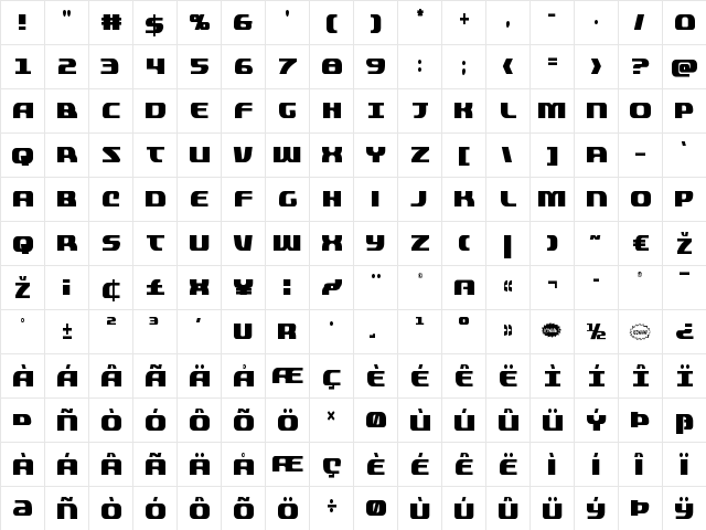 Quickening Condensed Condensed  glyph index