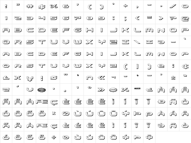 Omni Boy 3D Regular  glyph index