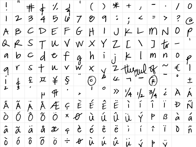 FG Matilda Regular  glyph index