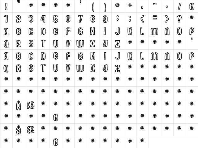 Mute Fruit White Krash Regular  glyph index