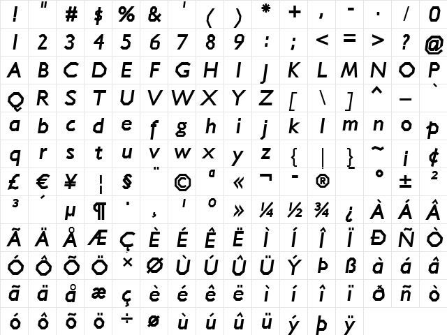 Jillican Heavy Italic  glyph index