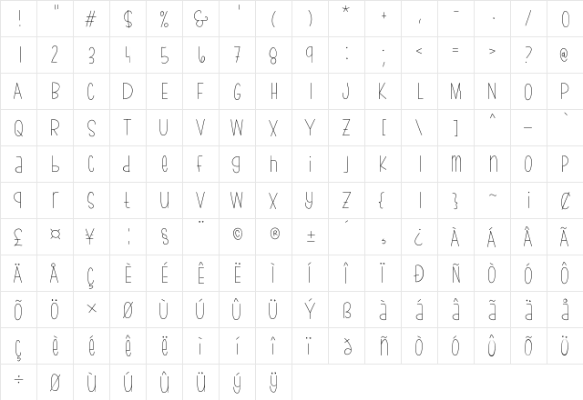 bumblebeethin Medium  glyph index