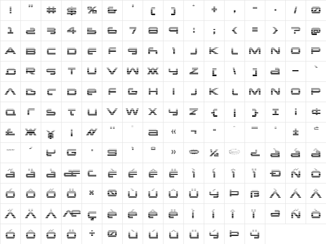 New Mars Scanlines Regular  glyph index