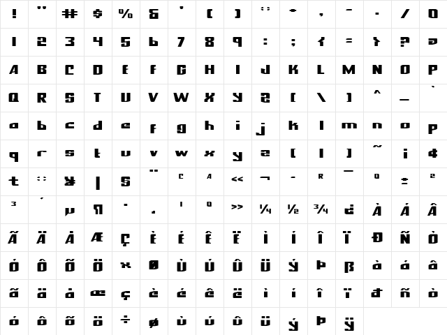 National Express Expanded Expanded  glyph index