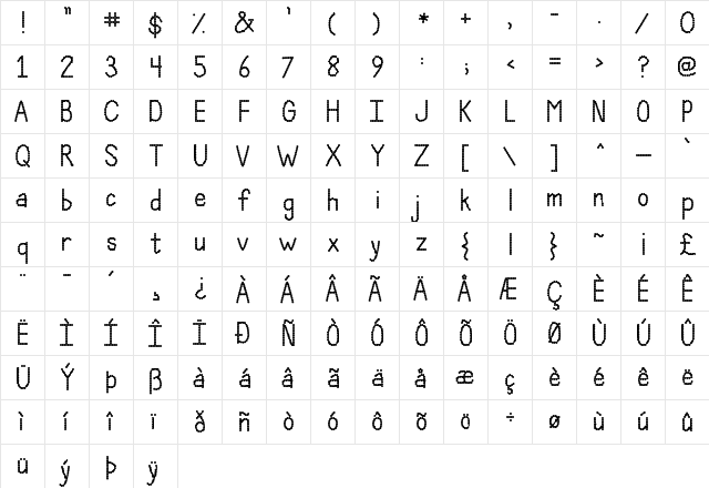 Janda Polkadot Party Regular  glyph index