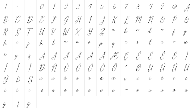 The Bellovia Demo Regular  glyph index