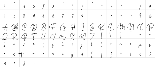 Ellouise Regular  glyph index