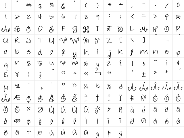 JustineOLD Regular  glyph index