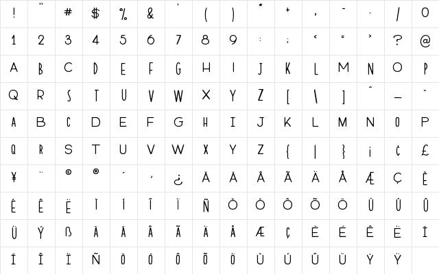 Modern Society Regular  glyph index