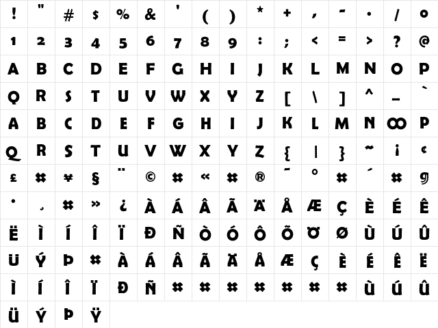 Berlin Sans Demi Exp  glyph index