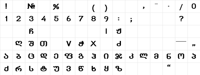 GEO-KolkhetyMtav bold Regular  glyph index
