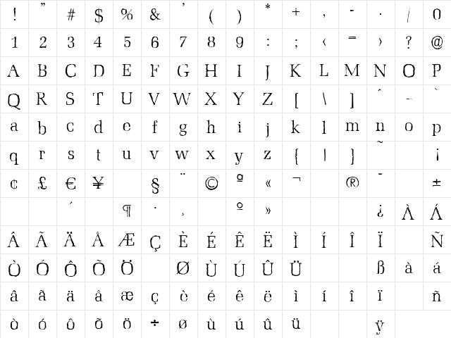 MarseilleAntique-Light Regular  glyph index