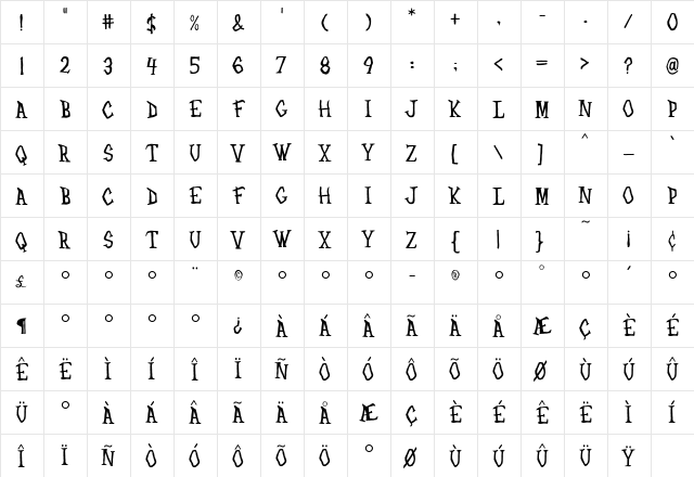 Flyerfonts Regular  glyph index