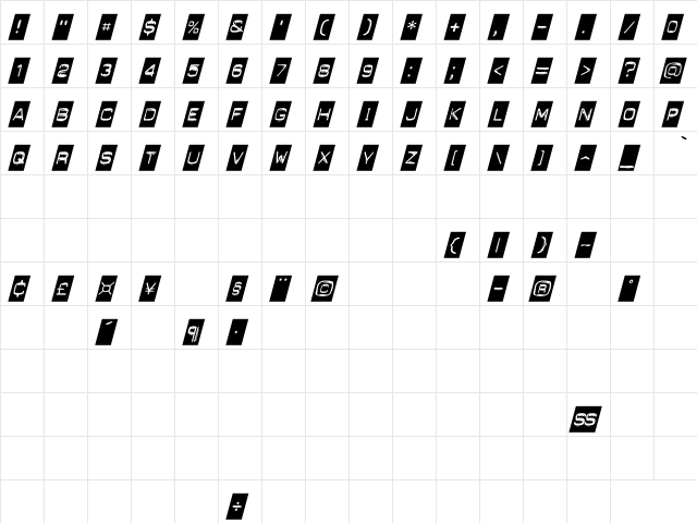 Punch Label Italic  glyph index