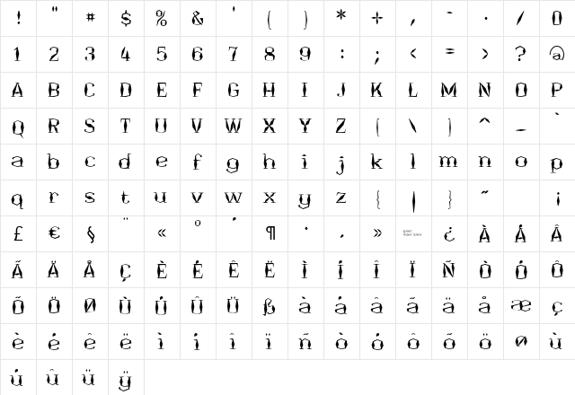 Onyon Regular  glyph index