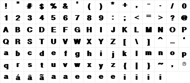 Geometric Regular  glyph index