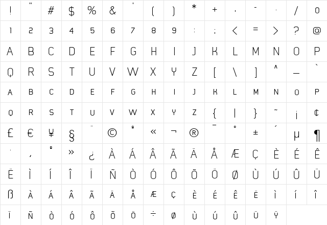 Mister Giacco Caps Light Regular  glyph index