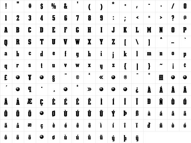 Constructa Black  glyph index