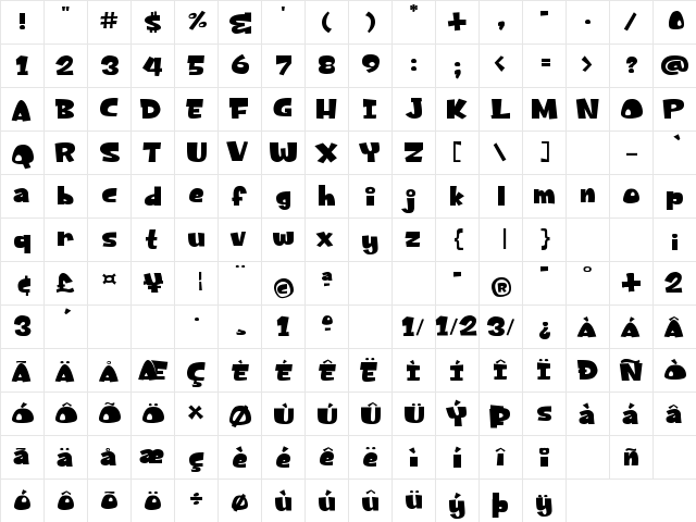 FrancisNico Regular  glyph index