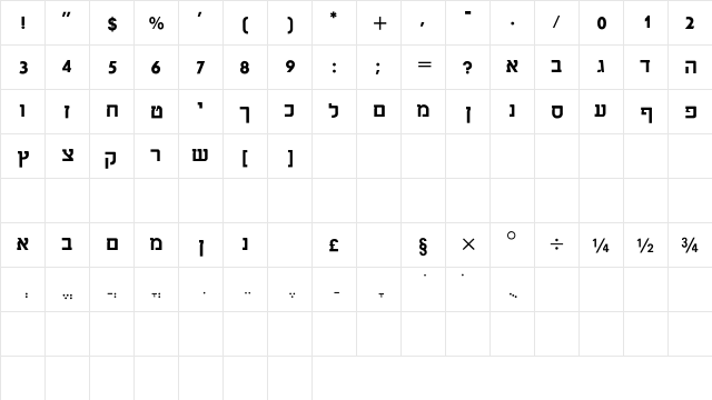 Chaya Bold  glyph index