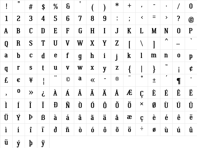 Krasivyi Bold  glyph index