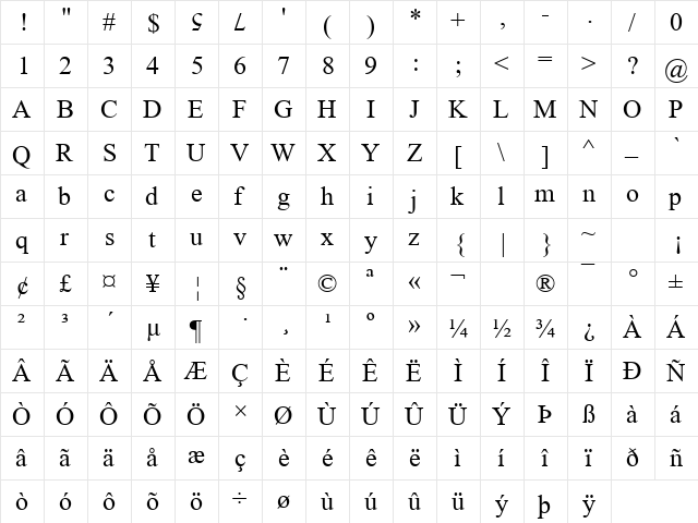 Arabic+ Times Regular  glyph index