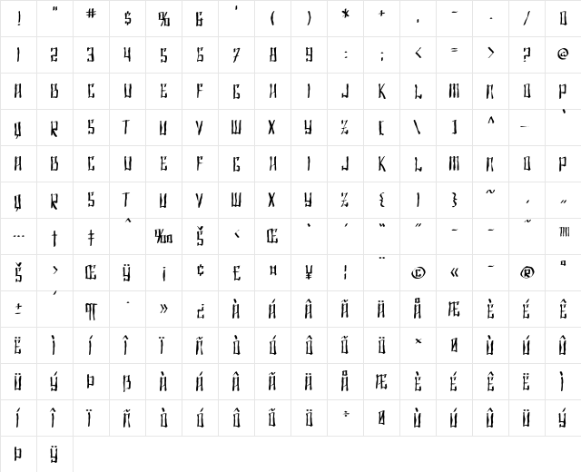 SF Shai Fontai Distressed Regular  glyph index