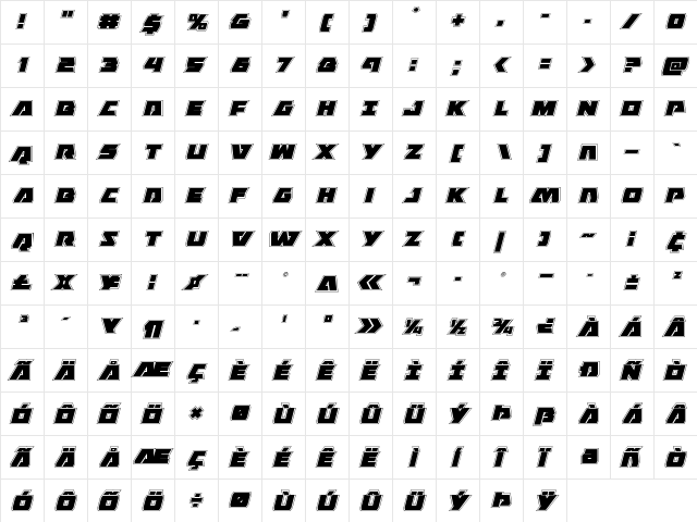 Eagle Strike Academy Italic Italic  glyph index