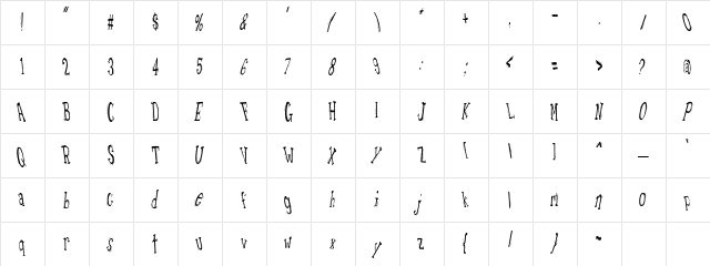 LDJ Scared Silly Regular  glyph index