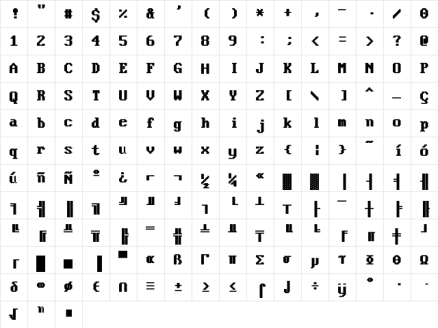 VideoTerminalScreen-Normal Bold Regular  glyph index