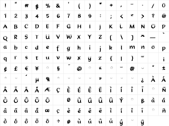 XMAS4_MA Regular  glyph index