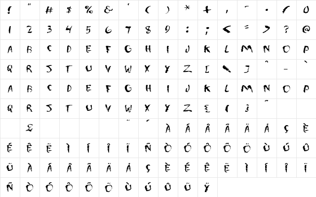 WashMe Regular  glyph index