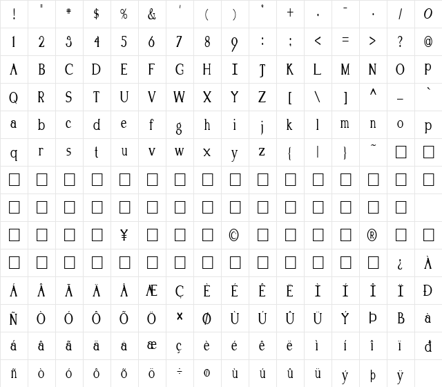 FZ ROMAN 18 COND Normal  glyph index