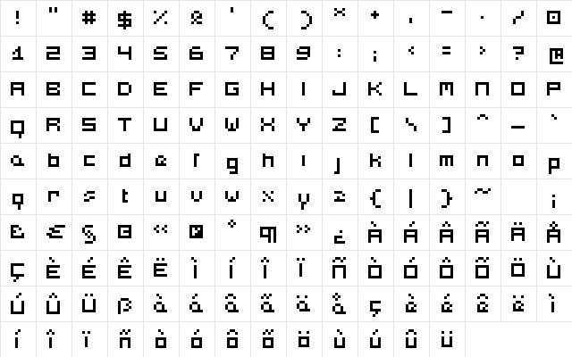 Bmf-20 Regular  glyph index
