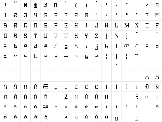 Crystal Soldier Regular  glyph index