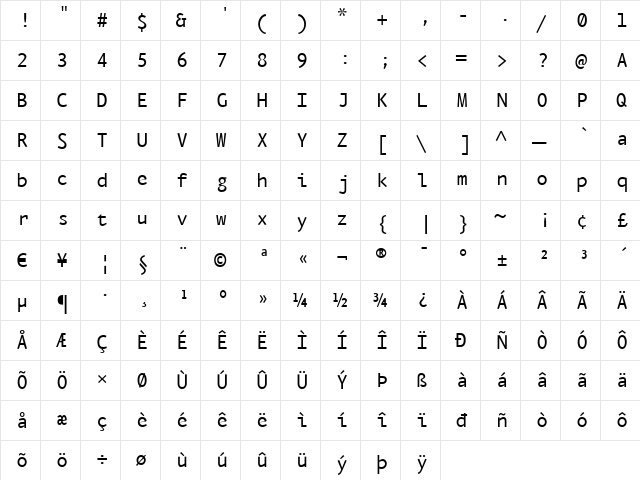Eureka Mono Regular  glyph index