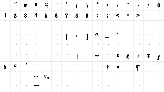 ConsortExtraBoldCondensedTab Regular  glyph index