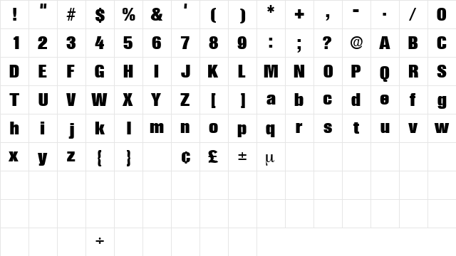 ChoqueDisplayCondSSK Bold  glyph index