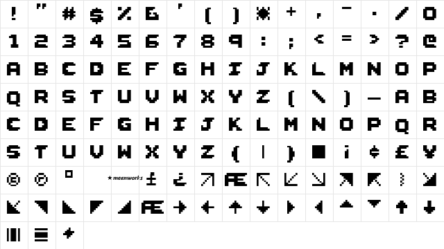 Erebus Regular  glyph index