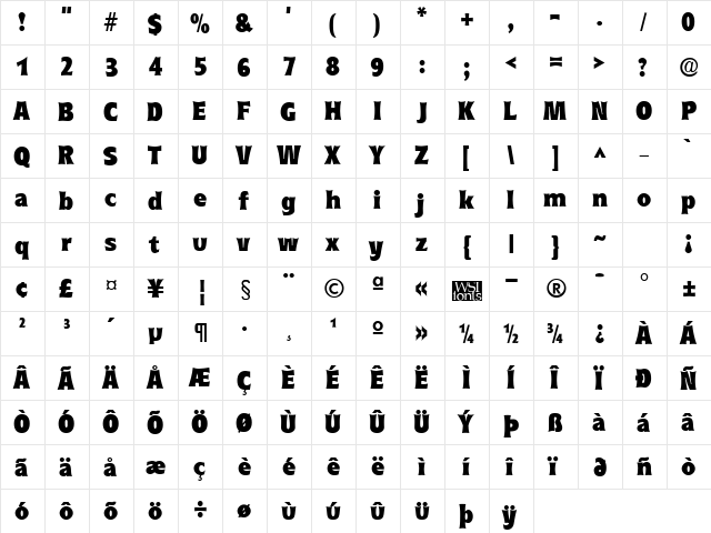 CurvacBlack Regular  glyph index