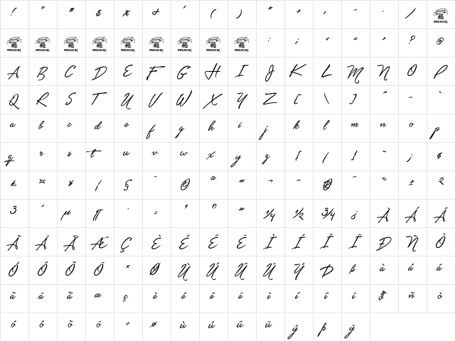Unthrift Second Personal Regular  glyph index