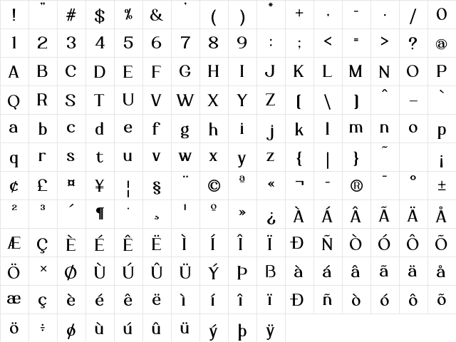 Luimp Bold Bold  glyph index